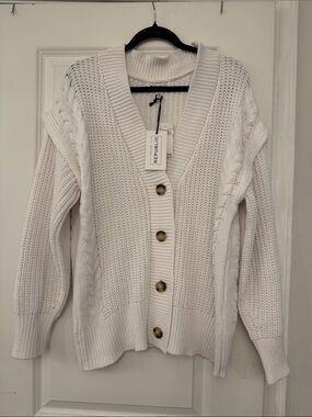 For The Republic Cream Cable Knit Button-Front Cardigan